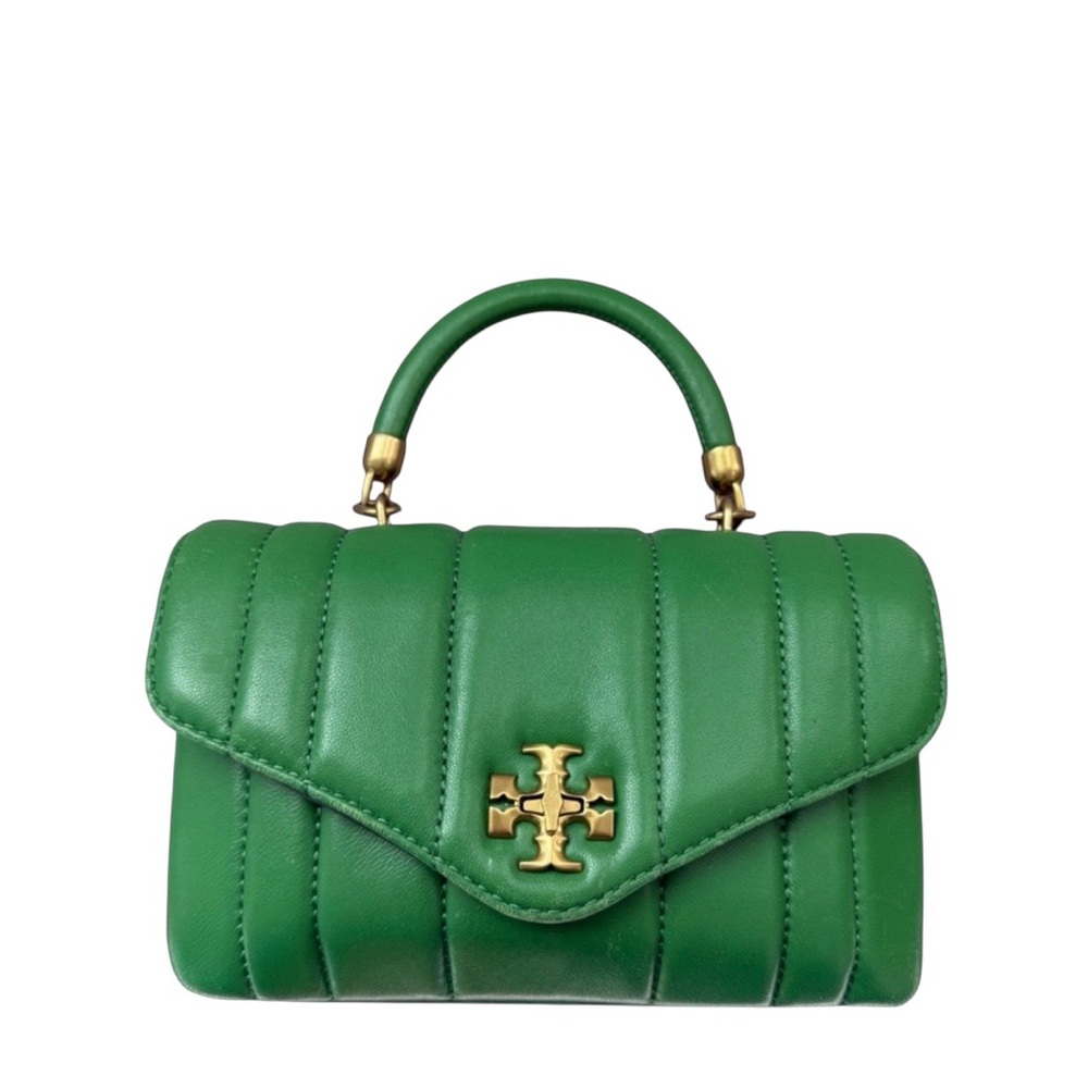 Tory Burch Emerald Quilted Top-Handle Crossbody with Gold Logo